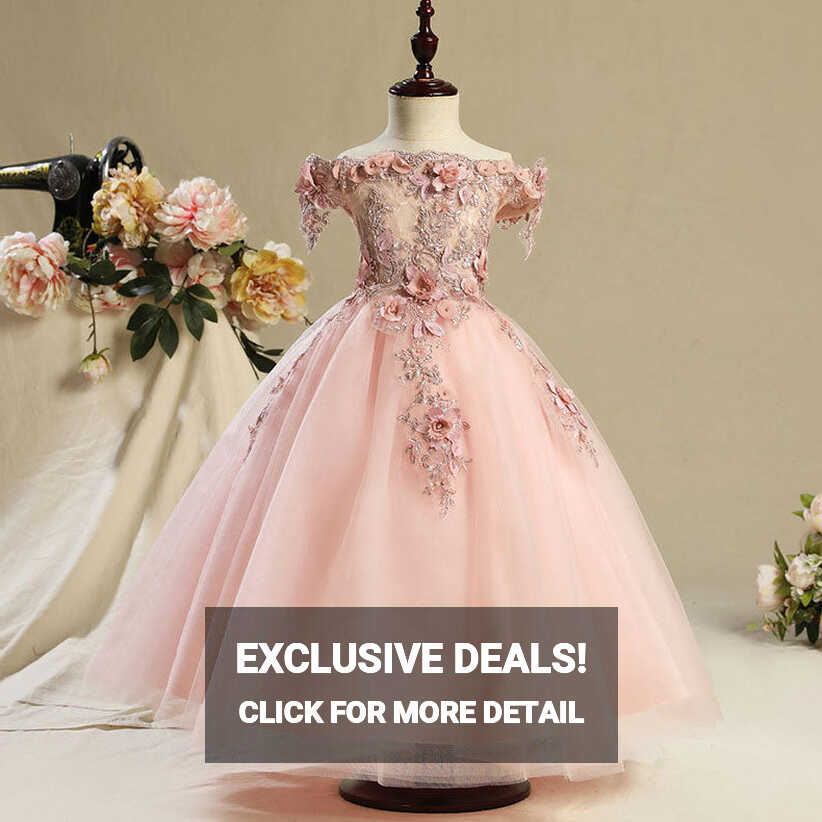 Off Shoulder Lace Tulle Applique Flower Girl Dresses for 3-12 ...