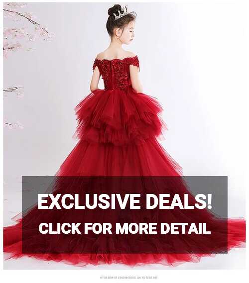 Off Shoulder Red Lace Girl Wedding Party Flower Girl Dress Long ...