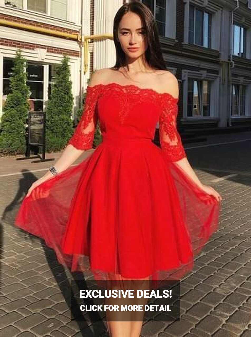 Off Shoulder Red Short Sleeves Cheap Short Homecoming Dresses ...