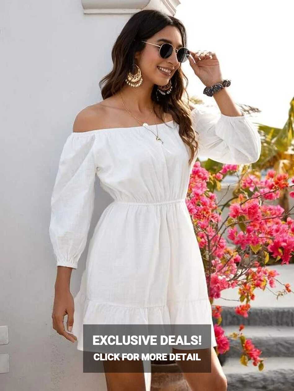 Off Shoulder Ruffle Hem A-line Dress