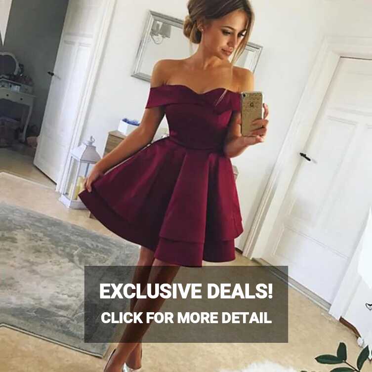 Off Shoulder Satin A Line Cold Shoulder Cocktail Dress With V Neck ...