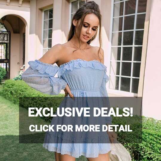 Off Shoulder Sky Blue Short Skirts, Lovely Summer Dress, Casual ...