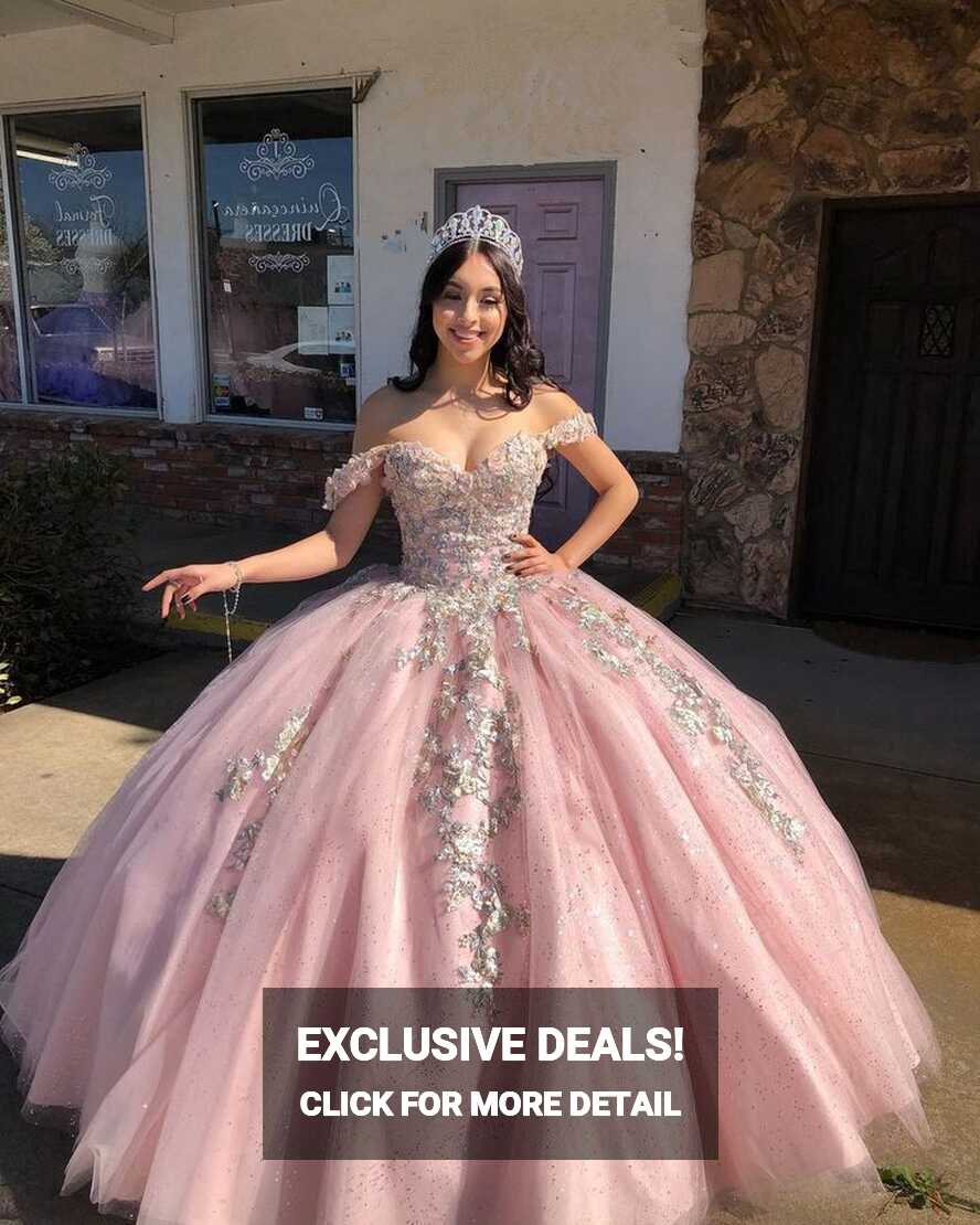 Off The Shoulder Pink Ball Gown,Pink Princess Dress,Pink Sweet 16 ...