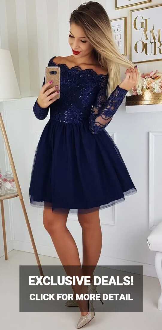 Off The Shoulder Short Party Dresses With Long Sleeve Sequin ...