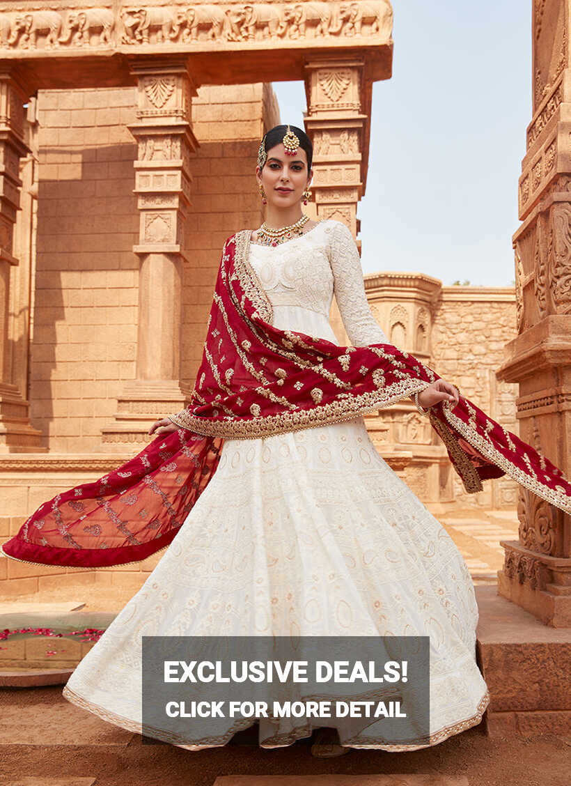 Off White Anarkali With Maroon Dupatta | Lashkaraa