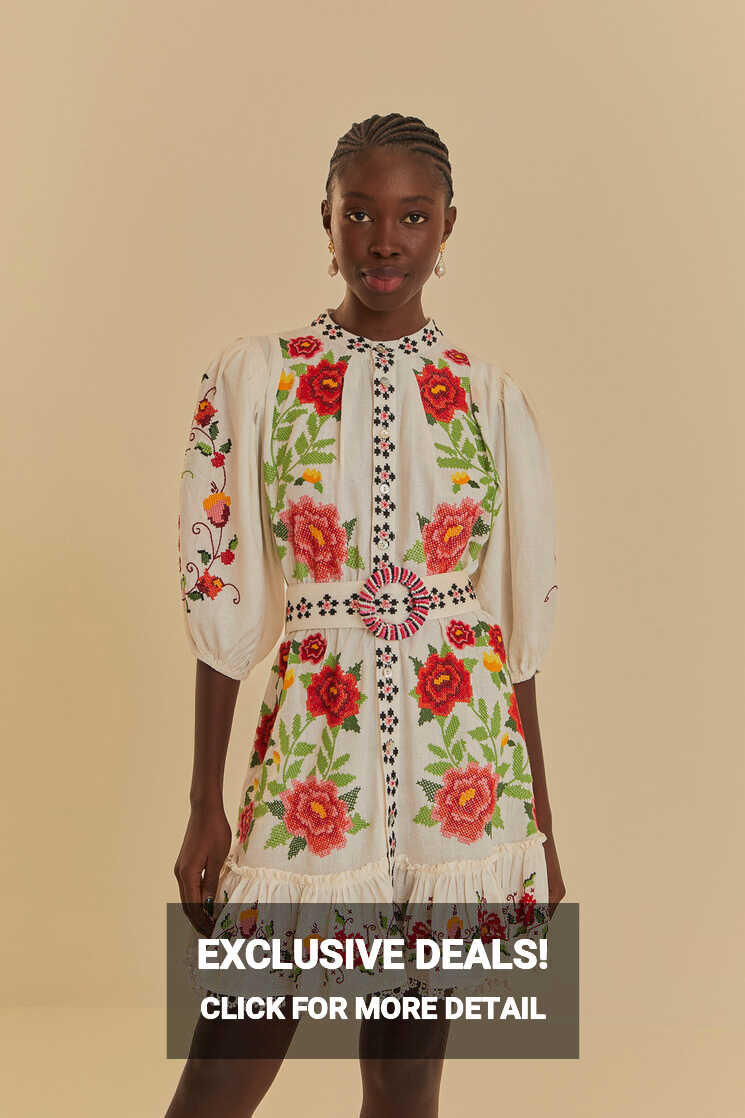 Off-White Embroidered Carmina Floral Short Sleeve Mini Dress ...