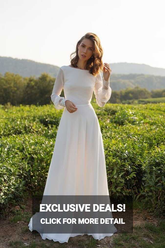 Off White Flowy Wedding Gown Dress With Embroidered Full Sleeves ...