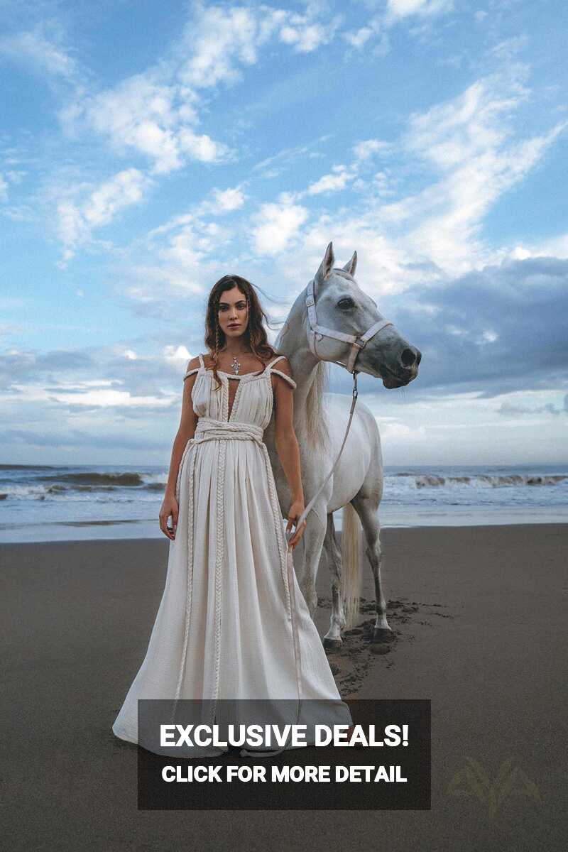 Off-White Greek Goddess Boho Wedding Dress | AYA Sacred Wear