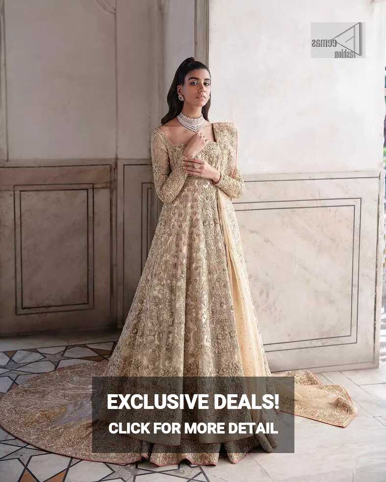 Off White Maxi - Back Train Lehenga n Dupatta For Walima Wear