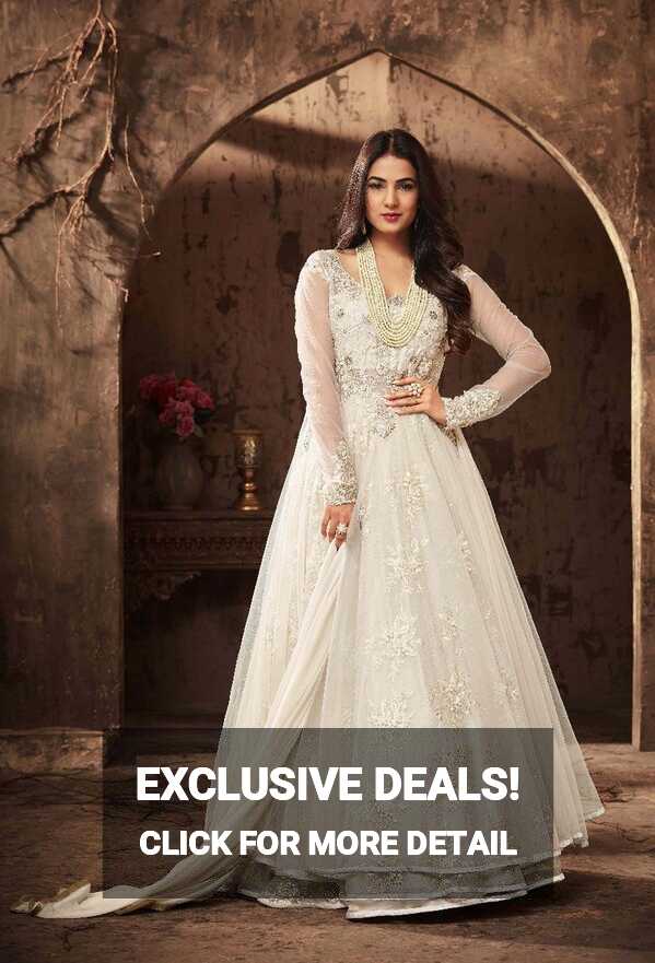 Off-White Net Party Wear Anarkali Suit