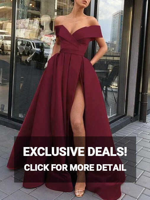 Off the Shoulder Burgundy Long Prom Dresses, Wine Red Off Shoulder ...