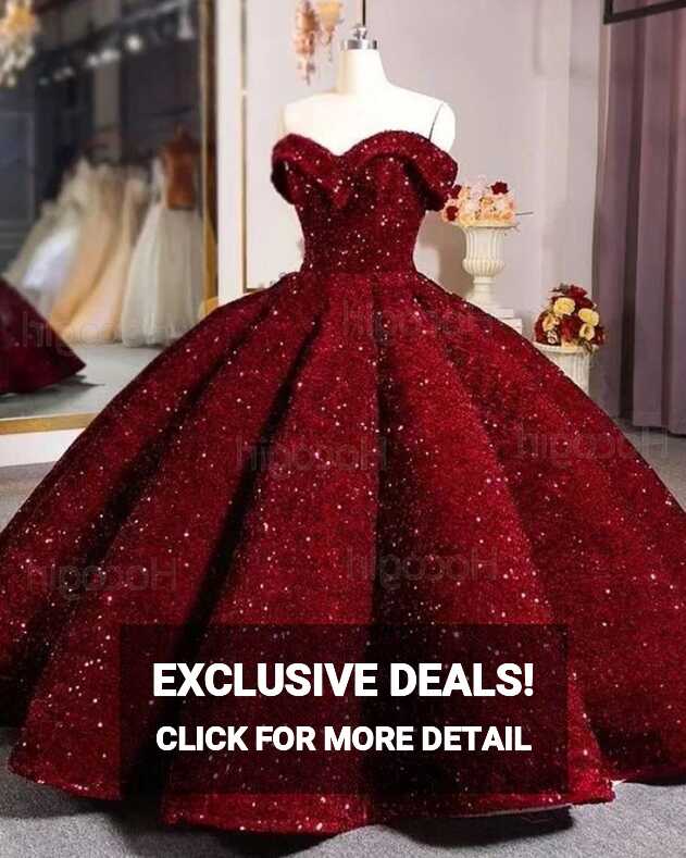 Off the Shoulder Burgundy Sequin Ball Gown Quinceanera Dress ...