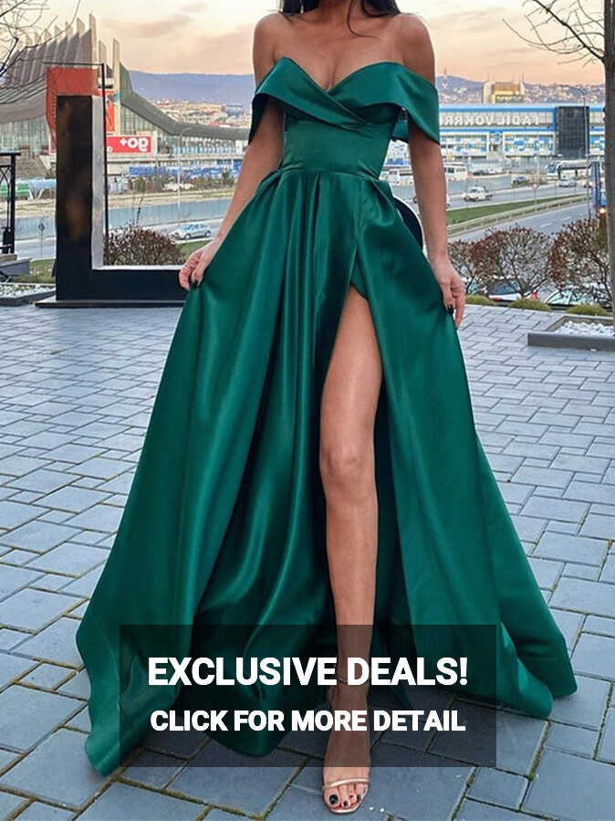 Off the Shoulder Emerald Green Long Prom Dresses, Green Off ...