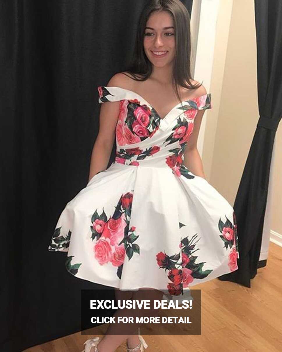 Off the Shoulder Floral Print Homecoming Dress HDQ3435 | Floral ...