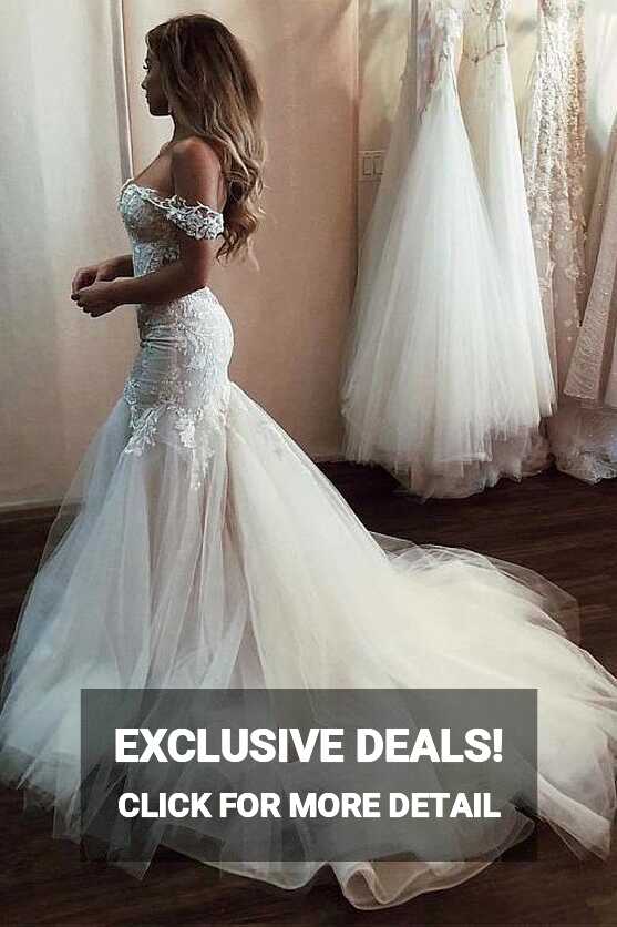 Off the Shoulder Mermaid Wedding Dress with Lace Long Tulle Bridal ...