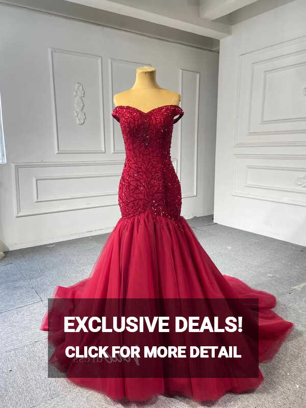 Off the Shoulder Red Mermaid Pageant Gown Beaded Wedding Dresses ...