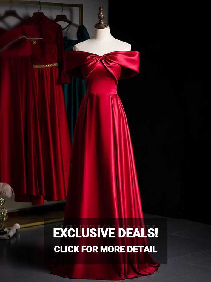 Off the Shoulder Red Prom Dress 2022 Satin Prom Gown – vigocouture