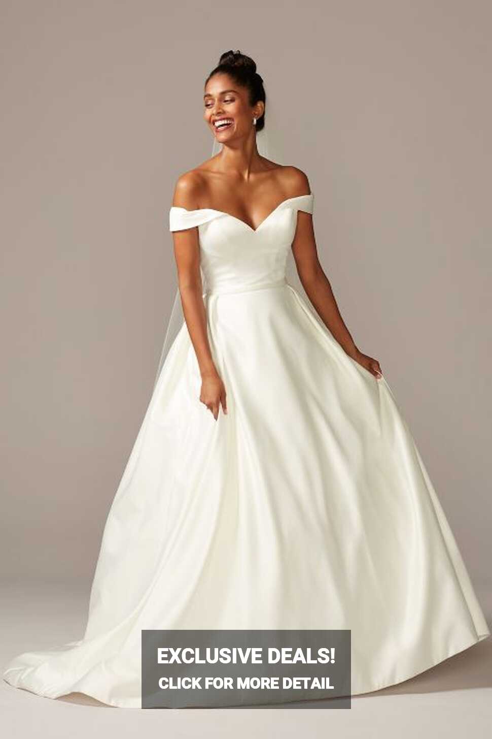 Off the Shoulder Satin Ball Gown Wedding Dress | David&#39;s Bridal