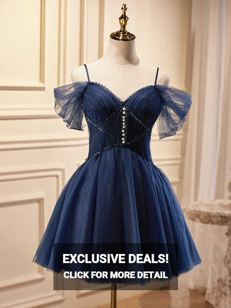 Off the Shoulder Short Navy Blue Prom Dresses, Dark Blue Off ...