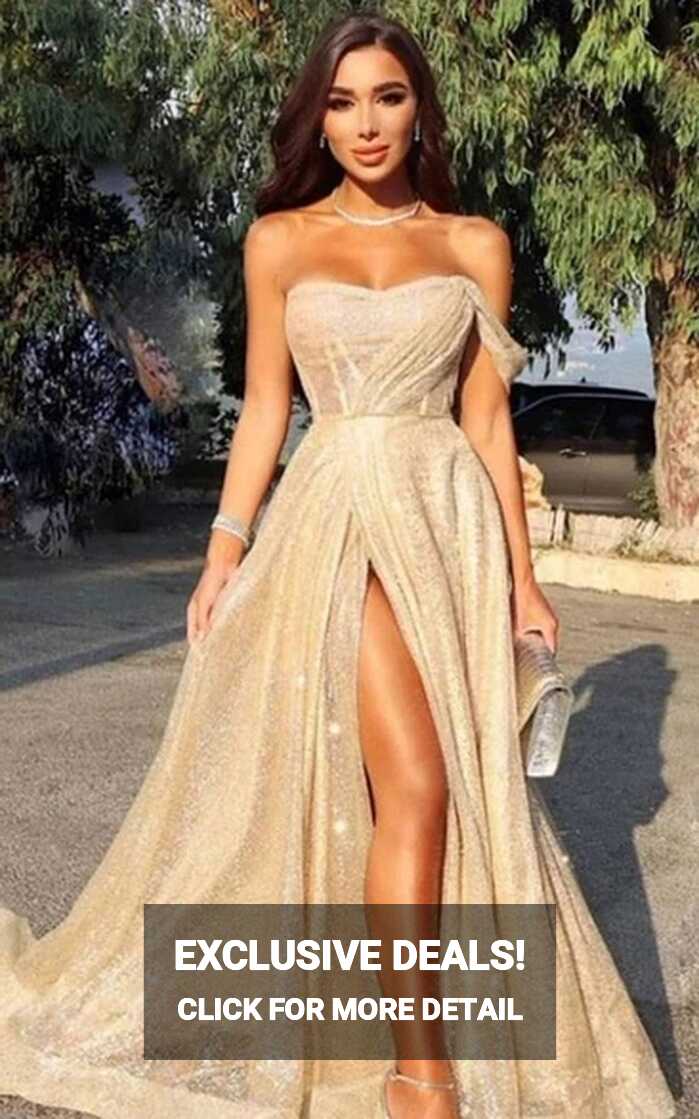 Off-the-shoulder A-Line Beach Prom Dress with Split Front Casual ...