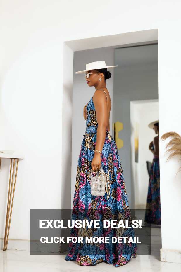 Oha Backless Maxi Dress in Purple and Blue African Ankara Print ...