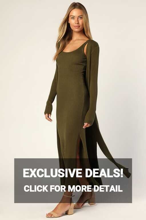 Olive Sweater Dress - Cardi &amp; Dress Set - Cardigan Dress - Lulus