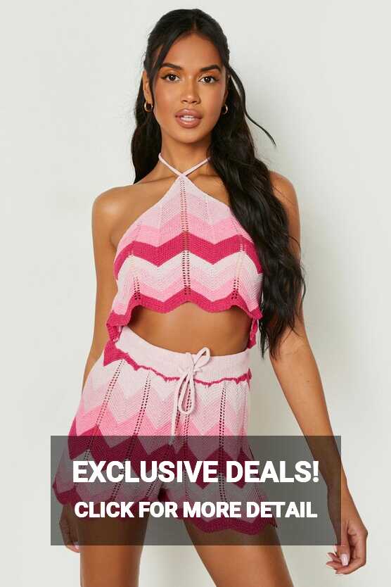 Ombre Crochet Halter And Shorts Set | boohoo