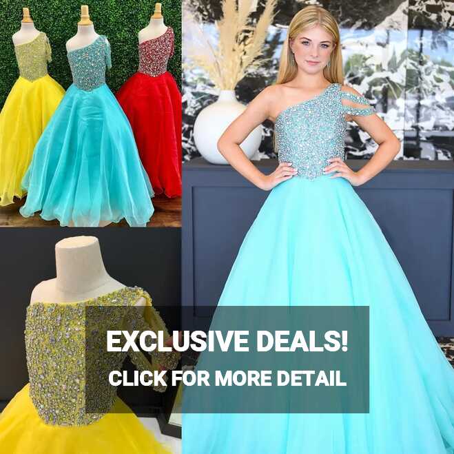 One Shoulder Ballgown Girl Pageant Dress 2024 Crystals AB Stones ...