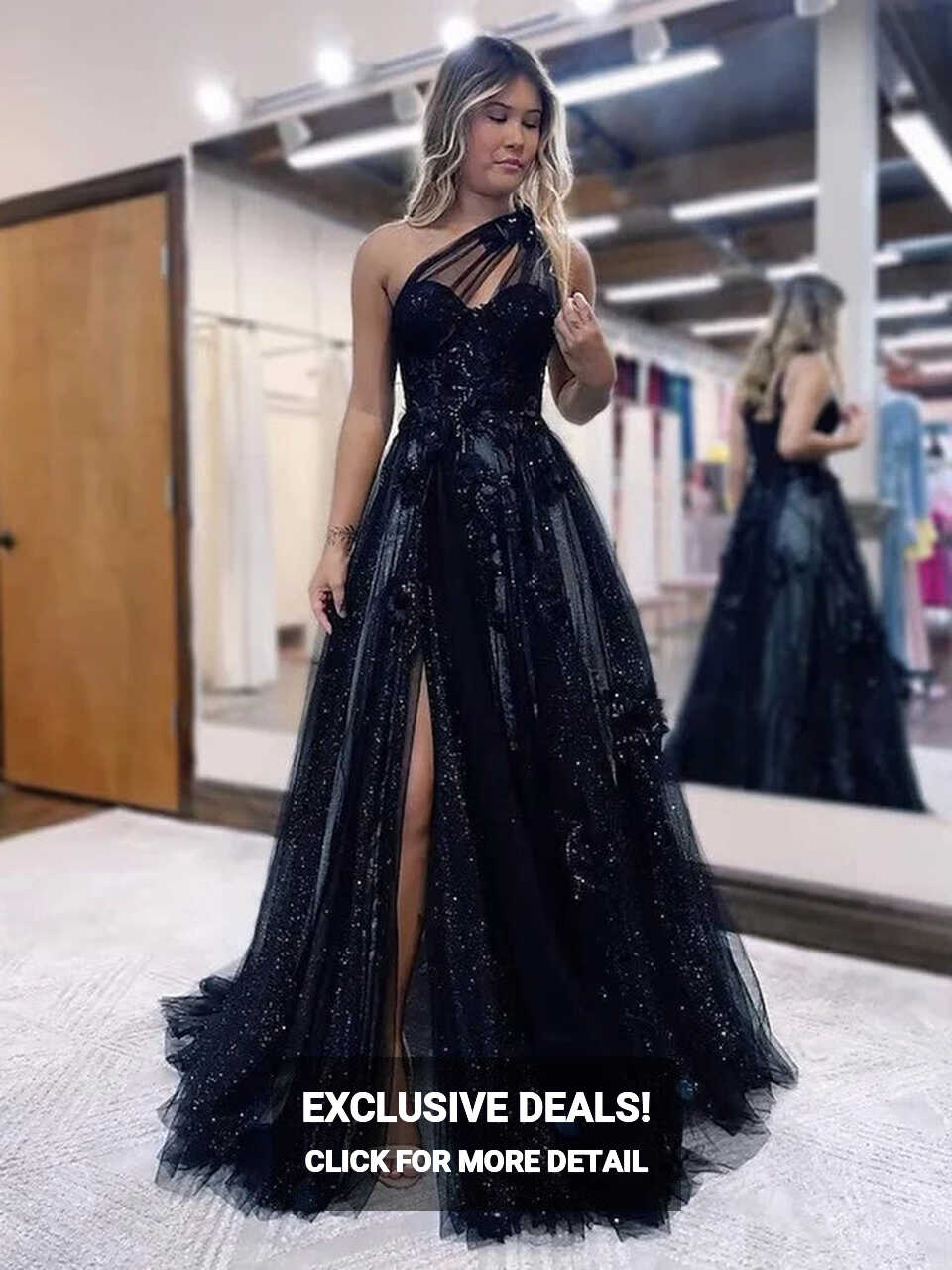 One Shoulder Black Lace Prom Dresses, One Shoulder Black Lace ...