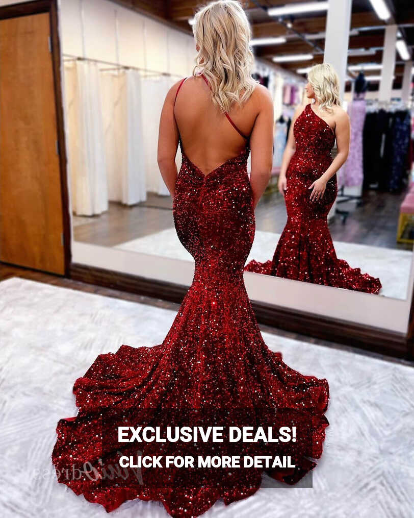 One Shoulder Burgundy Sequin Mermaid Prom Dress 2024 FD2845 ...