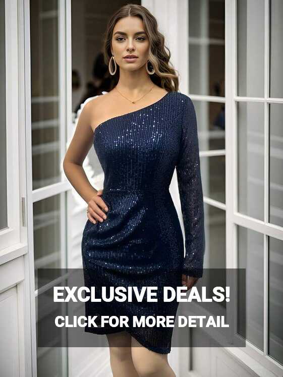 One-Shoulder Long Sleeve Sequin Short Sexy Dress Party Dress ...