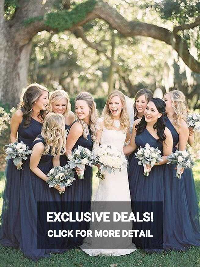 One Shoulder Navy Blue Bridesmaid Dresses Cheap Tulle Bridesamid ...