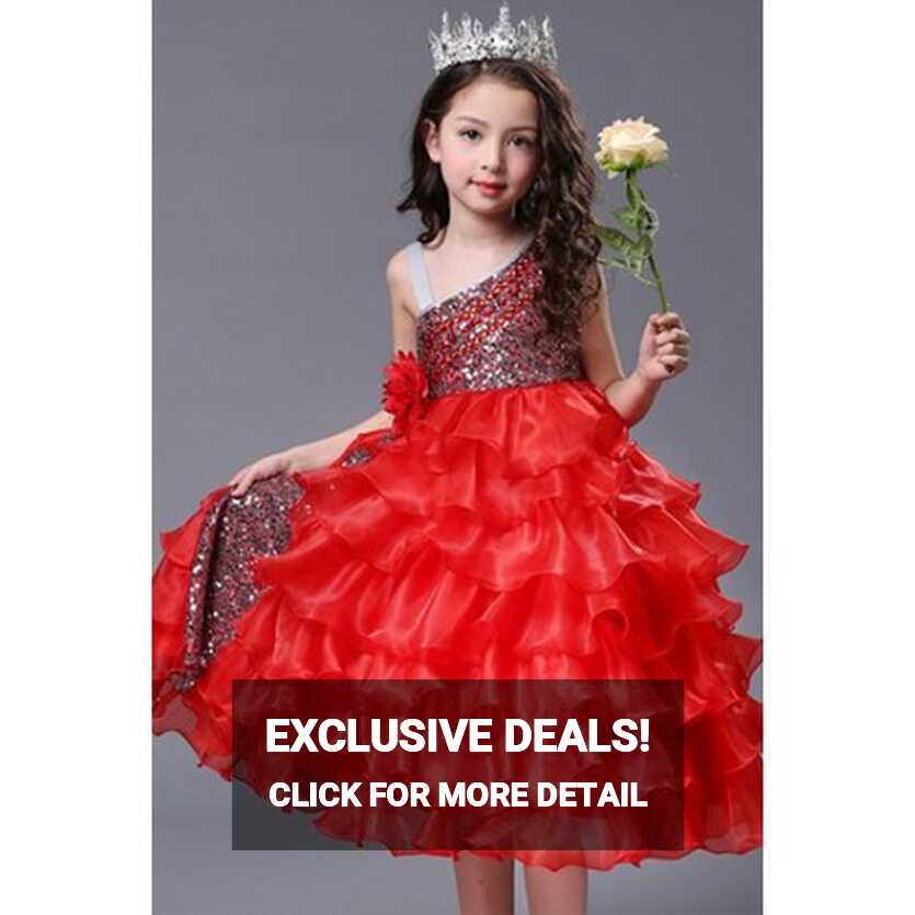 One Shoulder Organza Kids Pageant Princess Ball Red Gown | Fashion