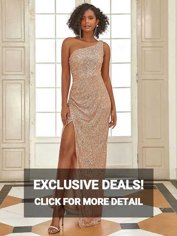 One-Shoulder Paillette Split Bodycon Long Evening Gown - Ever ...