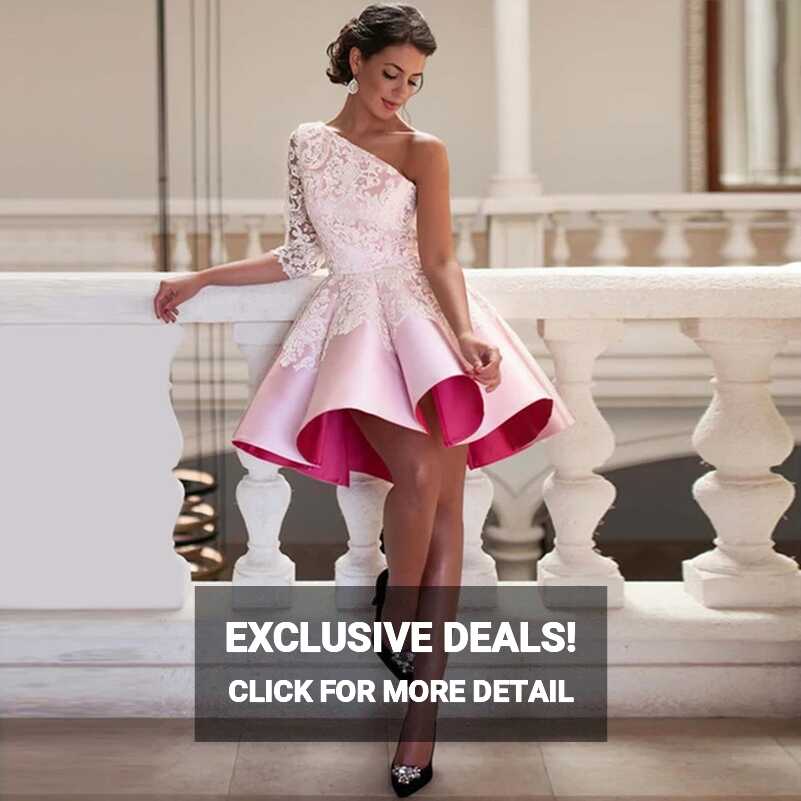 One Shoulder Pink Cocktail Dress | Dress Elegant Cocktail Pink ...