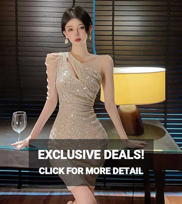 One Shoulder Split Wrap Sparkling sequin dress Formal Evening ...