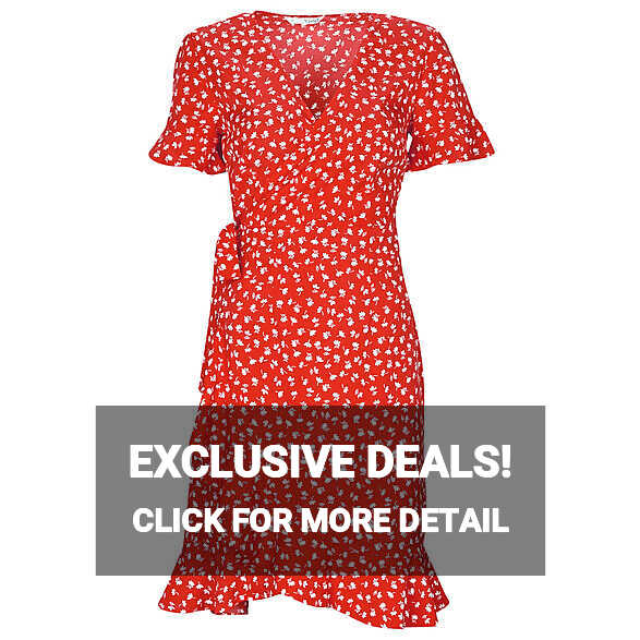 Only ONLOLIVIA S/S WRAP DRESS Red - Fast delivery | Spartoo Europe ...