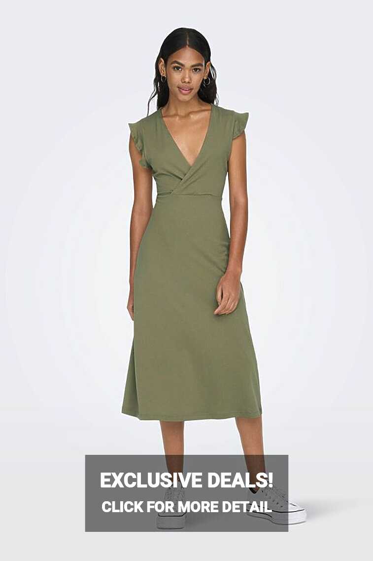 Only Women&#39;s Onlmay Life Wrap Midi Dress 15257520 Khaki - Trendyol