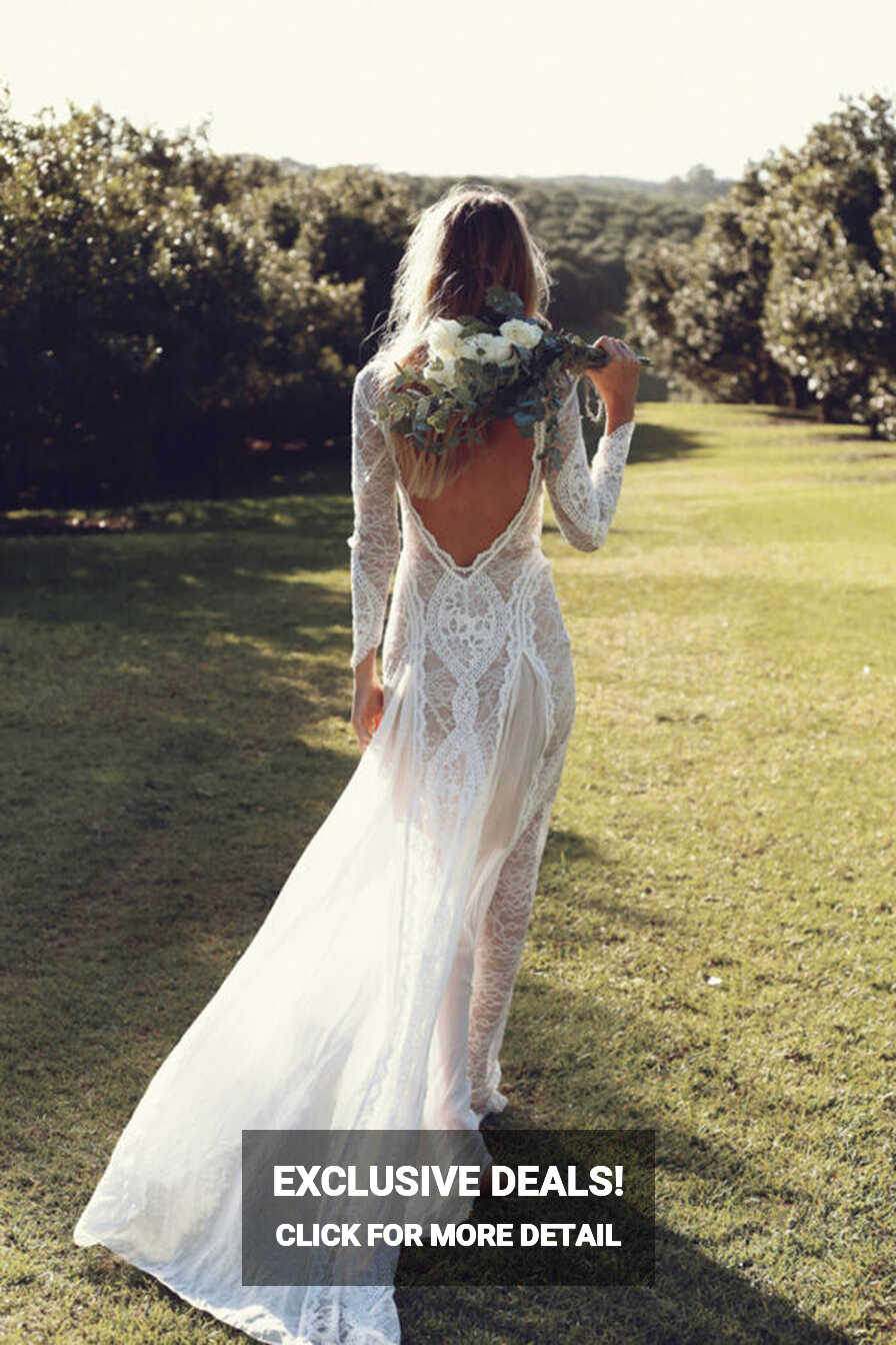 Open Back Wedding Dresses Beautiful Lace Backless Long Sleeve ...