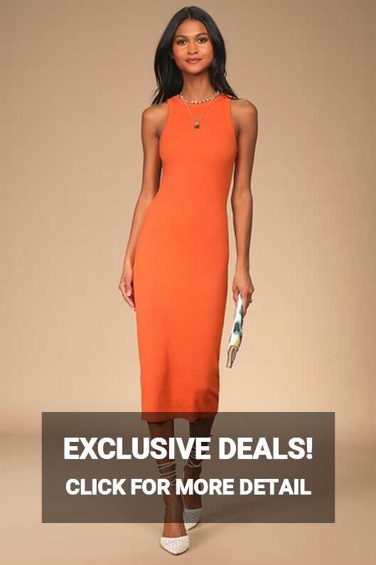 Orange Bodycon Dress - Bodycon Midi Dress - Sleeveless Bodycon - Lulus