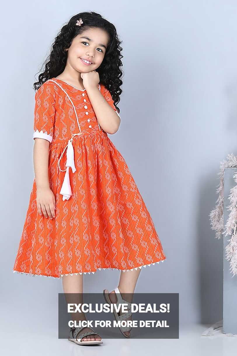 Orange Printed Dress For Girls Design by Kinder Kids at Pernia&#39;s ...