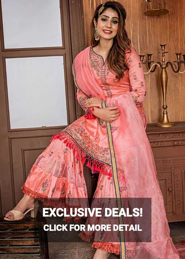 Organza Dark Peach Party Wear Indian Dresses Sharara, Packaging ...