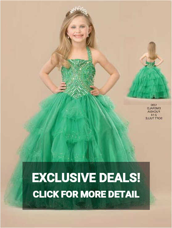 Organza girls tiered halter pageant dress.