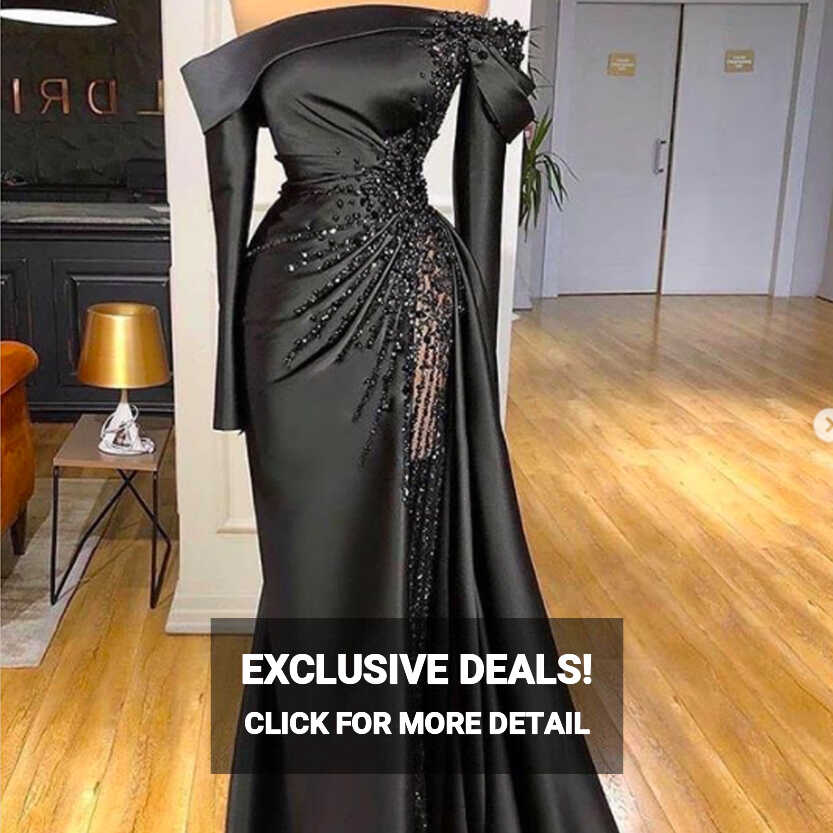 P3649 Black Prom Dresses 2021, One Shoulder Prom Dresses, Feather ...