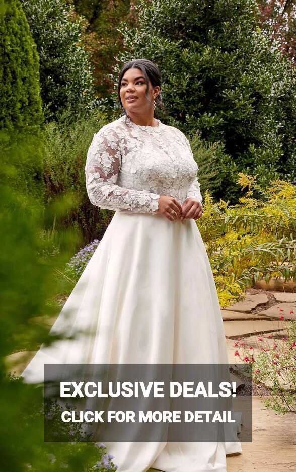 PLUS SIZE WEDDING DRESS with Sleeves and High Neckline