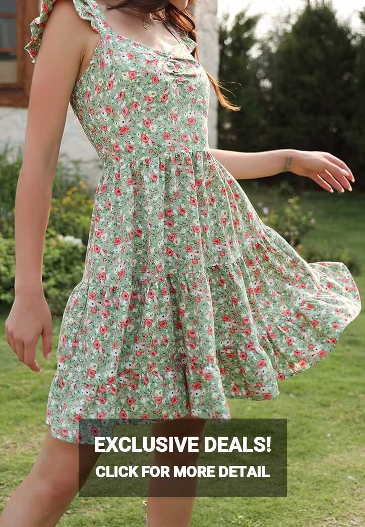 PRETTYGARDEN Summer Dresses for Women 2024 Floral Boho Ruffle ...