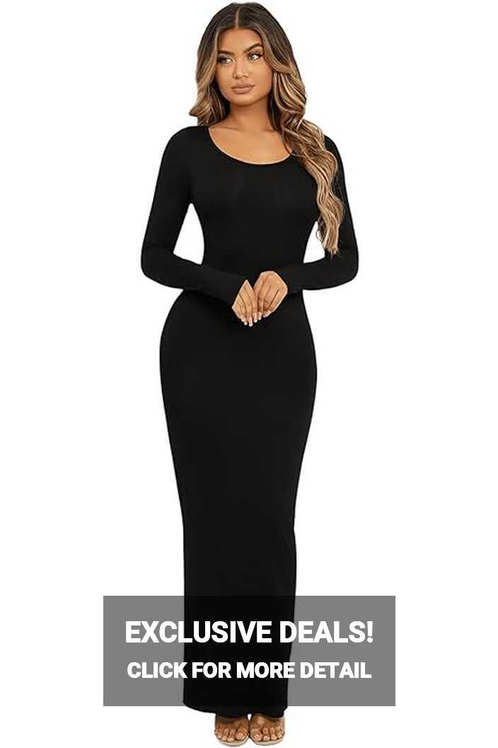 PRIMODA Women&#39;s Turtleneck Long Sleeve Bodycon Maxi Dress Casual ...