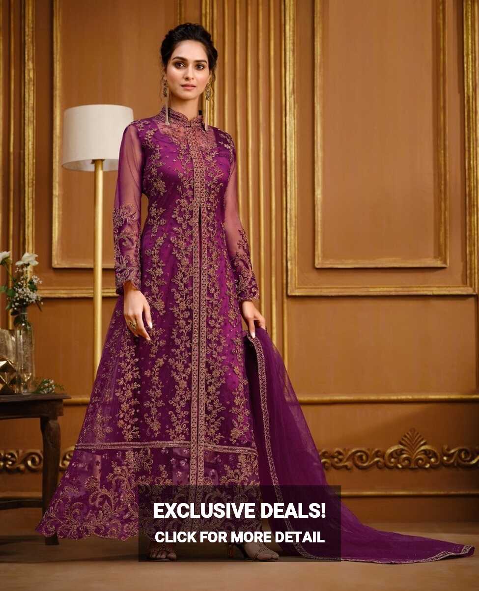 PURPLE COLOR HEAVY DESIGNER NET GOWN AT BEST RATE – Vastra Creation