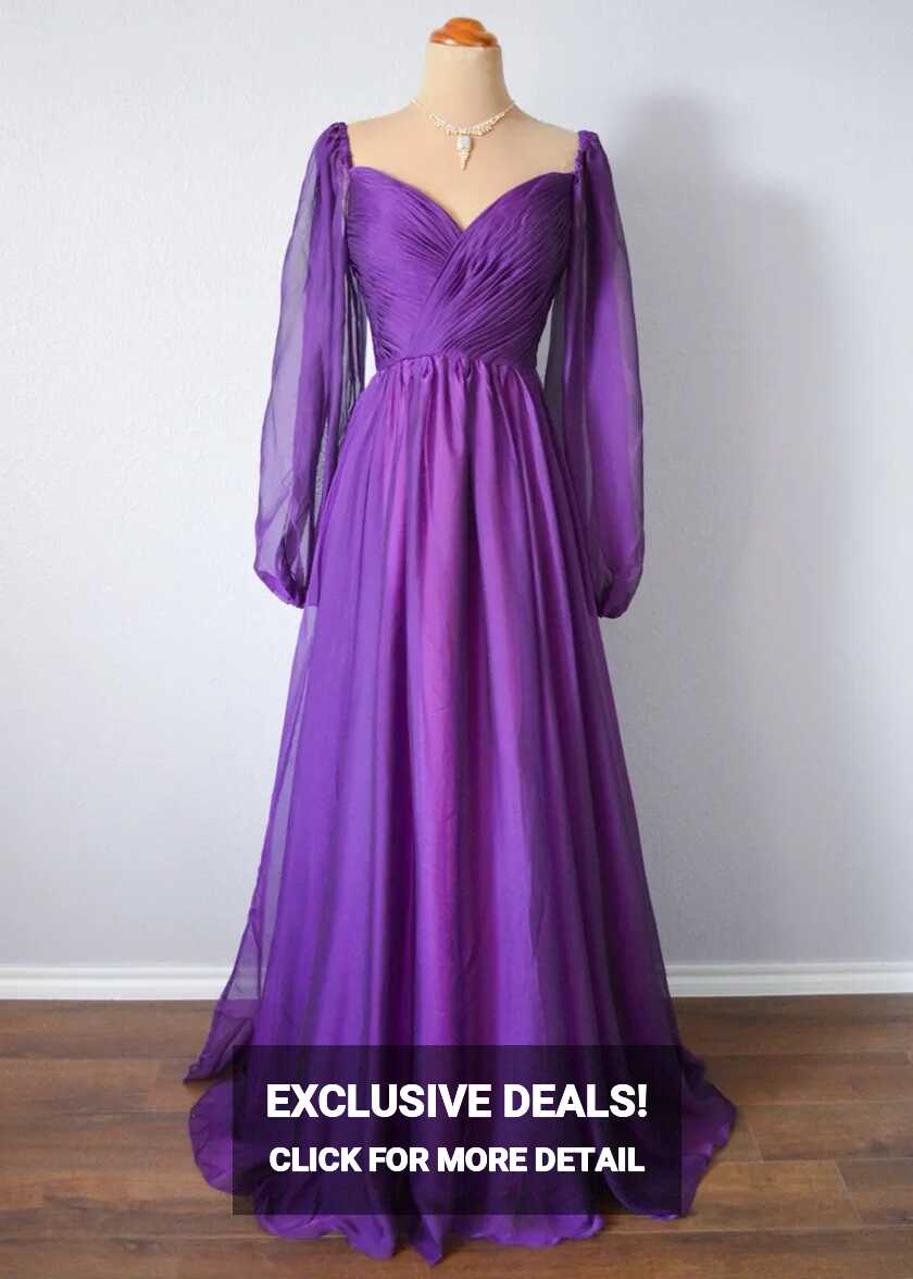 PURPLE LONG SLEEVE EVENING PAGEANT FORMAL BALL PROM DRESS WEDDING ...