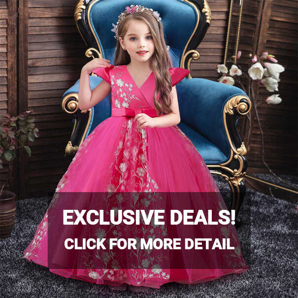 Pageant Wedding Party Girls Tulle Kids Long Maxi Dress Princess ...